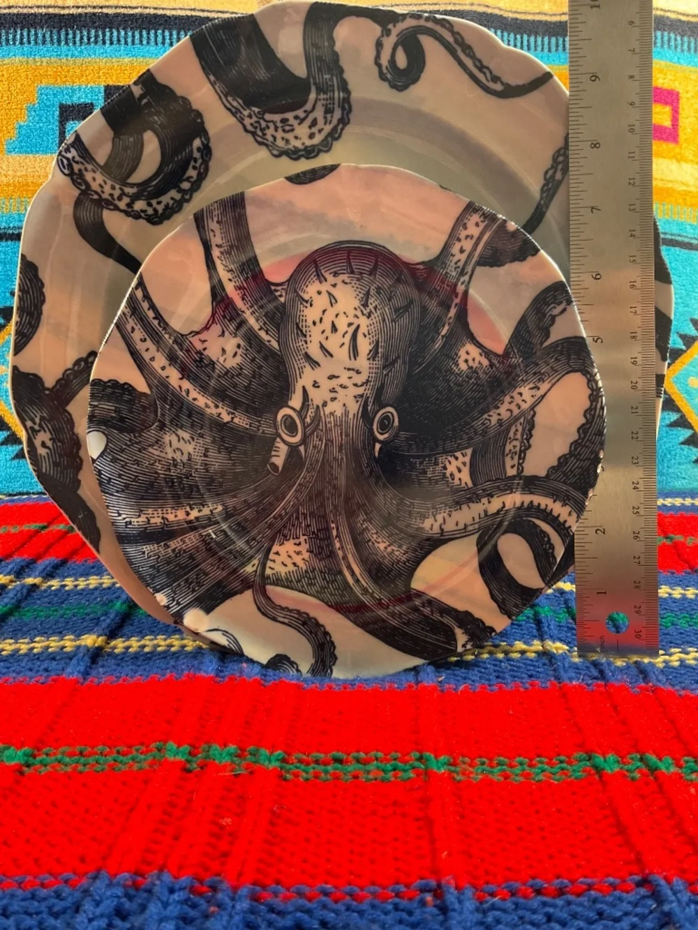 Anthropologie From The Deep Octopus Dinner Plates (2) Salad plate (1)